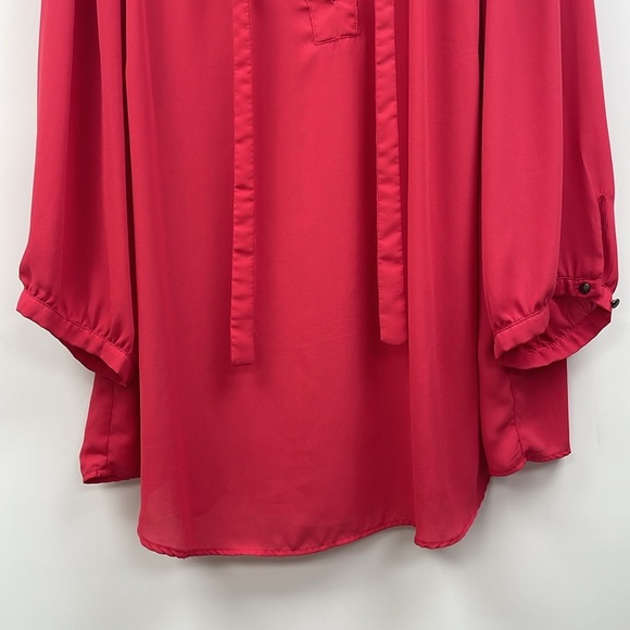 Torrid Georgette 3/4 Sleeve Split V-Neck Chiffon Blouse Minimalist Coral Red 3X - Picture 3 of 8